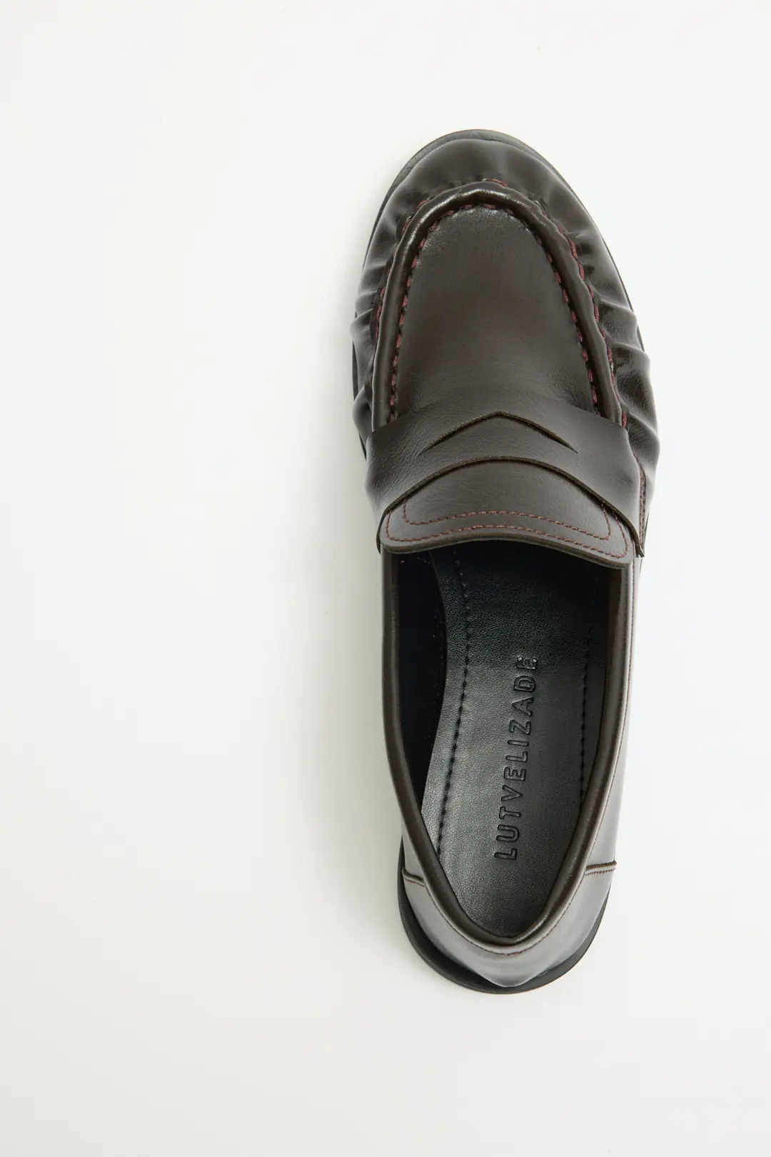 Loafer 2517 - Klasik Deri Görünümlü Oval Burun Kadın Loafer - Acı Kahve