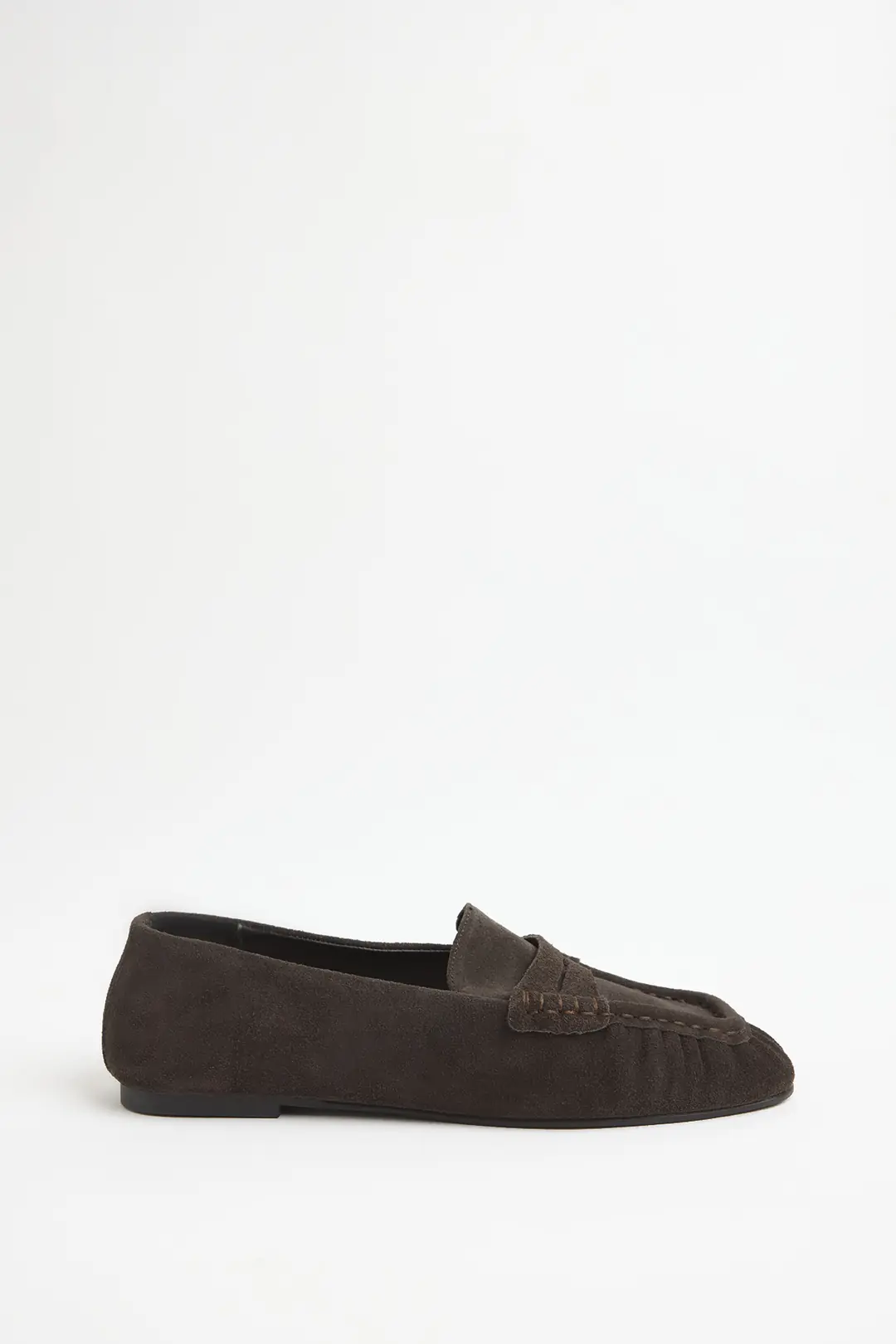 Loafer 2510 - Gerçek Deri Büzgü Detaylı Kadın Loafer - Acı Kahve Süet